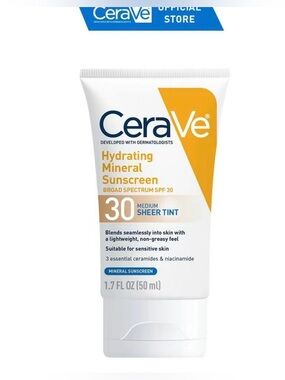 CeraVe Hydrating Mineral Sunscreen SPF 30 - Light Sheer Tint (White & Orange)